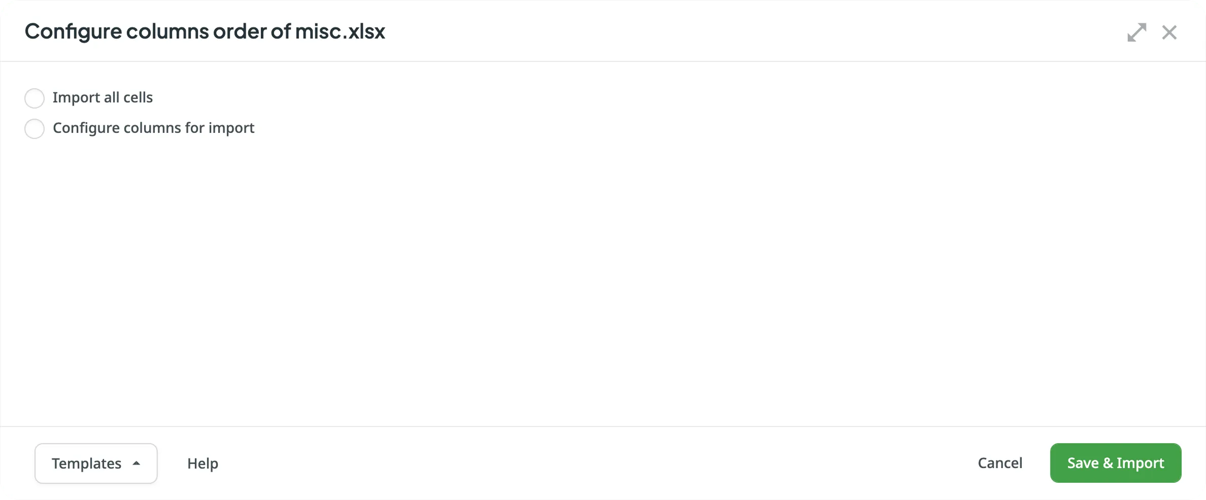 XLSX 文件的初始配置选项